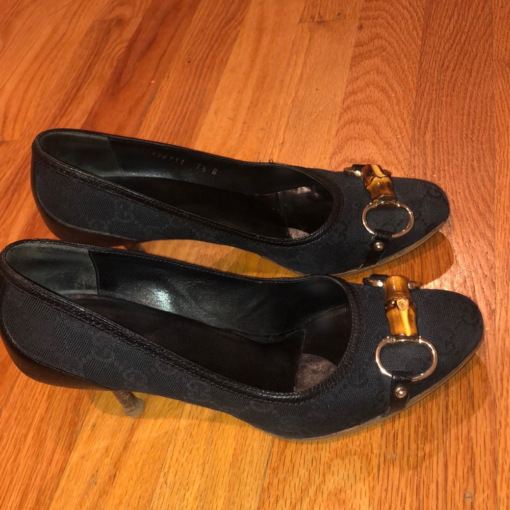 Gucci horse bit/bamboo kitten heels